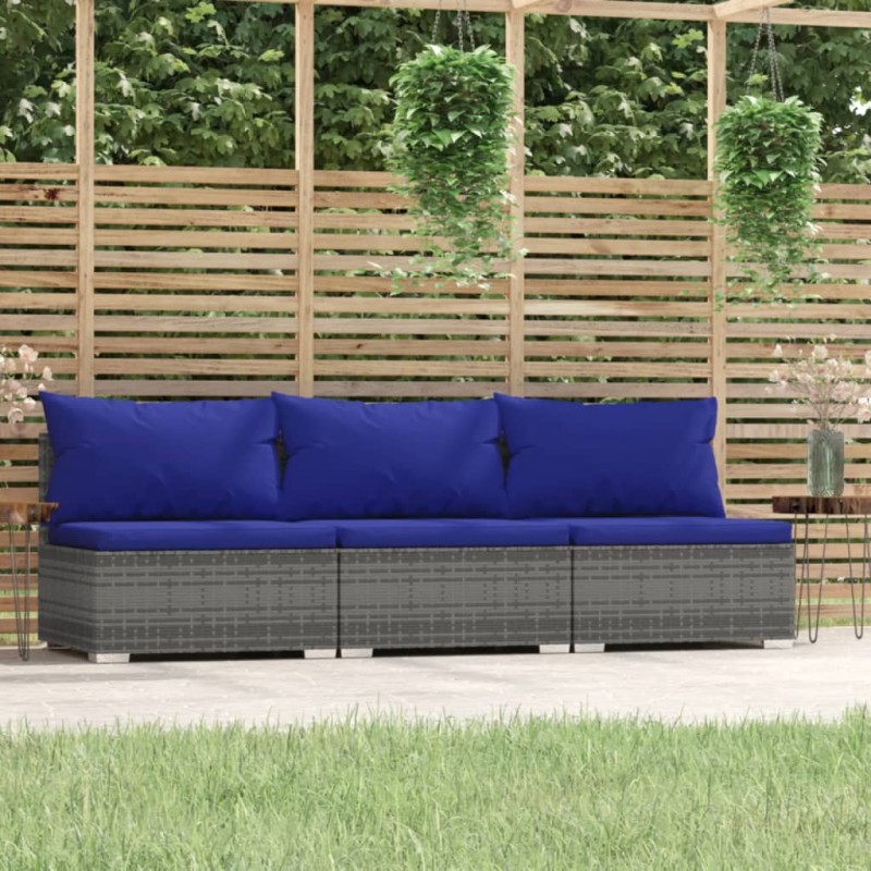 vidaXL 3-Sitzer-Sofa mit Kissen Grau Poly Rattan vidaXL 3-Sitzer-Sofa mit Kissen Grau Poly Rattan