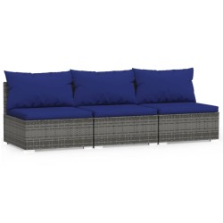 vidaXL 3-Sitzer-Sofa mit Kissen Grau Poly Rattan