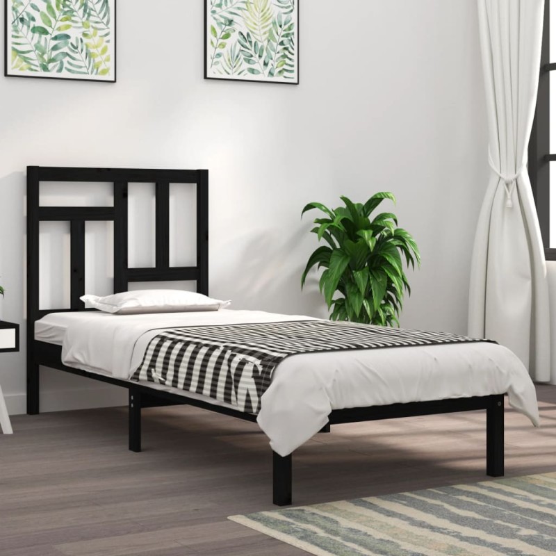 vidaXL Massivholzbett Schwarz 75x190 cm vidaXL Massivholzbett Schwarz 75x190 cm