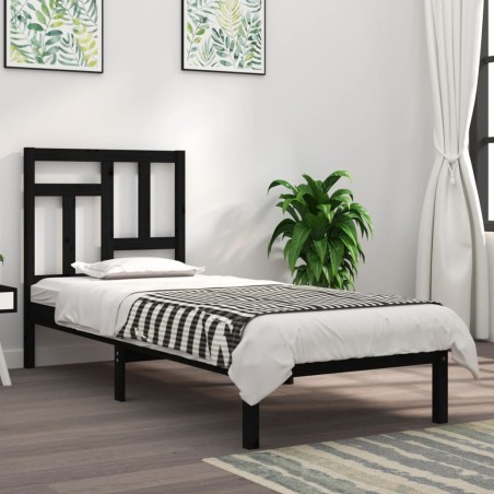 vidaXL Massivholzbett Schwarz 75x190 cm