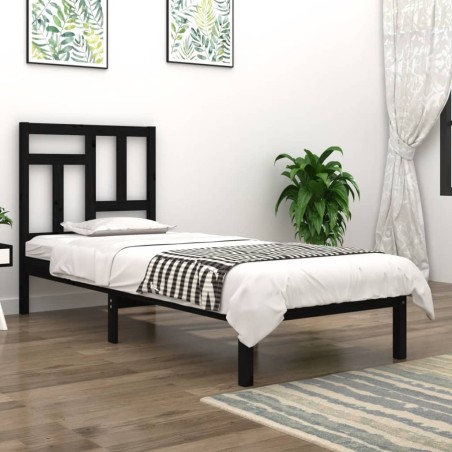 vidaXL Massivholzbett Schwarz Kiefer 90x190 cm