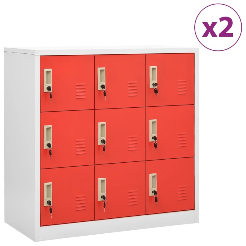 vidaXL Schließfachschränke 2 Stk. Hellgrau und Rot 90x45x92,5cm Stahl vidaXL Schließfachschränke 2 Stk. Hellgrau und Rot 90x45x92,5cm Stahl