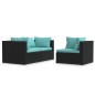 3-tlg. Garten-Lounge-Set mit Kissen Schwarz Poly Rattan 3-tlg. Garten-Lounge-Set mit Kissen Schwarz Poly Rattan