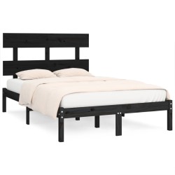 vidaXL Massivholzbett Schwarz 135x190 cm