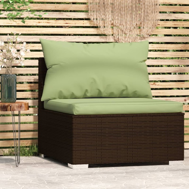 Garten-Mittelsofa mit Kissen Braun Poly Rattan Garten-Mittelsofa mit Kissen Braun Poly Rattan