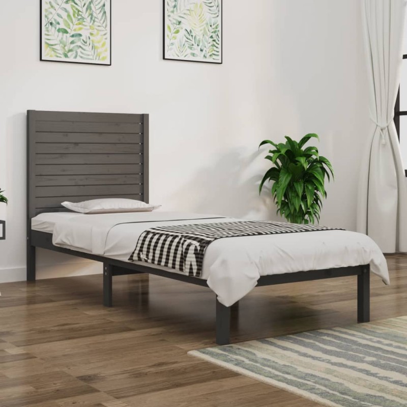 vidaXL Massivholzbett Grau 90x190 cm vidaXL Massivholzbett Grau 90x190 cm