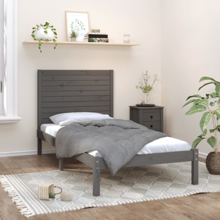 vidaXL Massivholzbett Grau 90x200 cm