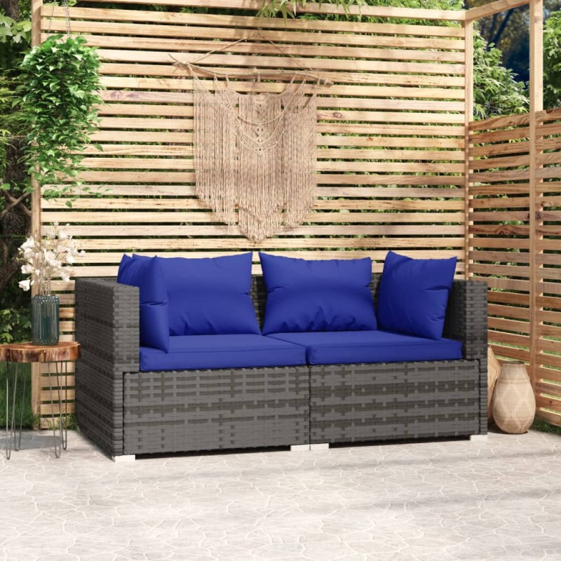 vidaXL 2-Sitzer-Sofa mit Kissen Grau Poly Rattan vidaXL 2-Sitzer-Sofa mit Kissen Grau Poly Rattan