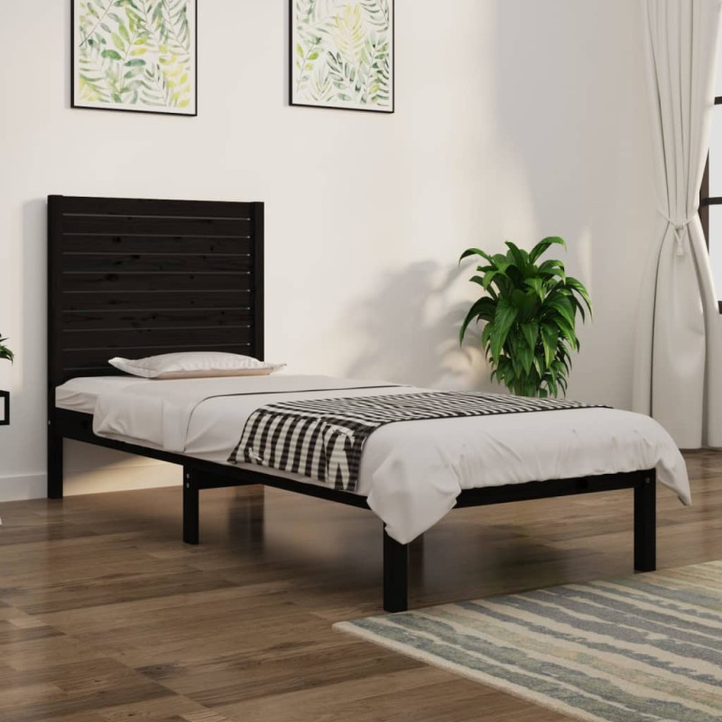 vidaXL Massivholzbett Schwarz 90x190 cm vidaXL Massivholzbett Schwarz 90x190 cm