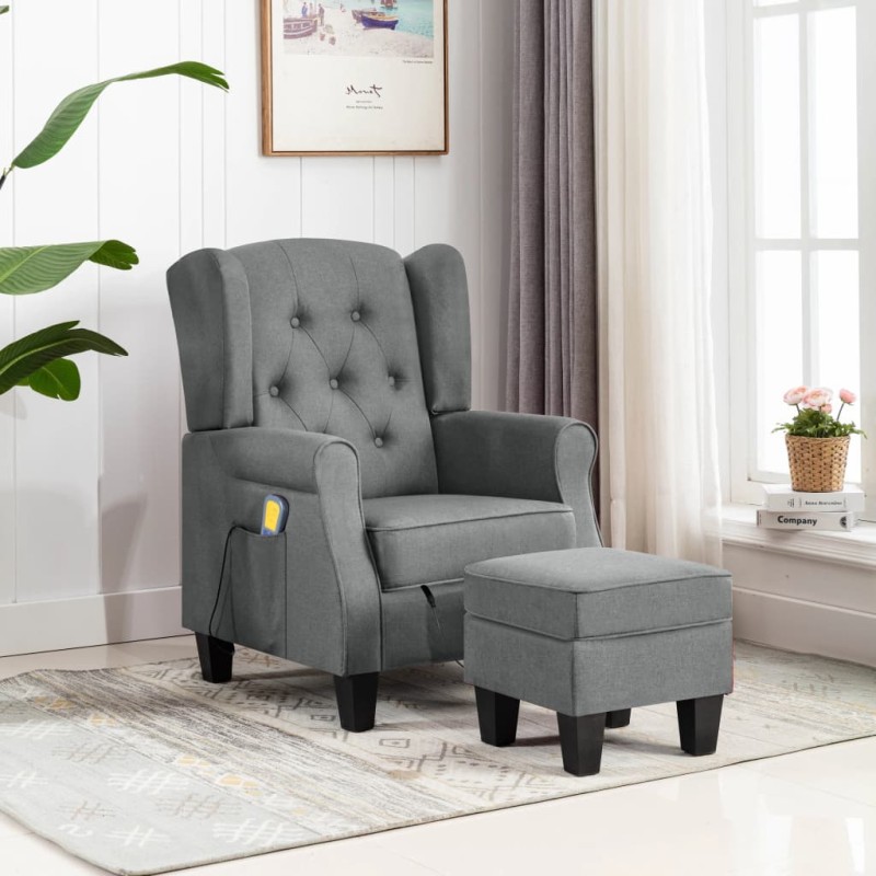 Massagesessel mit Hocker Hellgrau Stoff Massagesessel mit Hocker Hellgrau Stoff