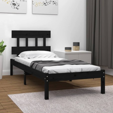 vidaXL Massivholzbett Schwarz 90x190 cm