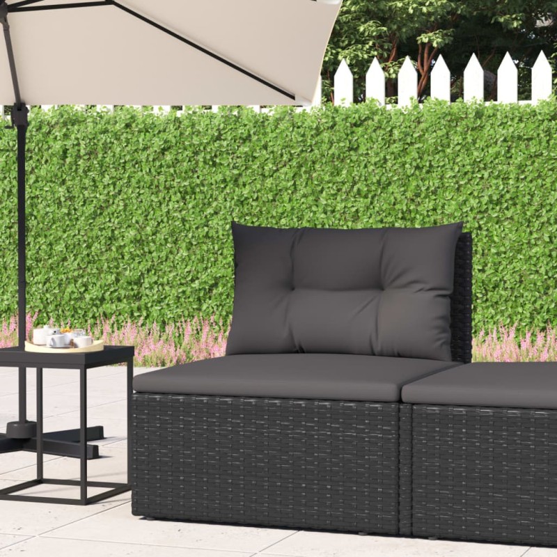 Garten-Mittelsofa mit Kissen Schwarz Poly Rattan Garten-Mittelsofa mit Kissen Schwarz Poly Rattan