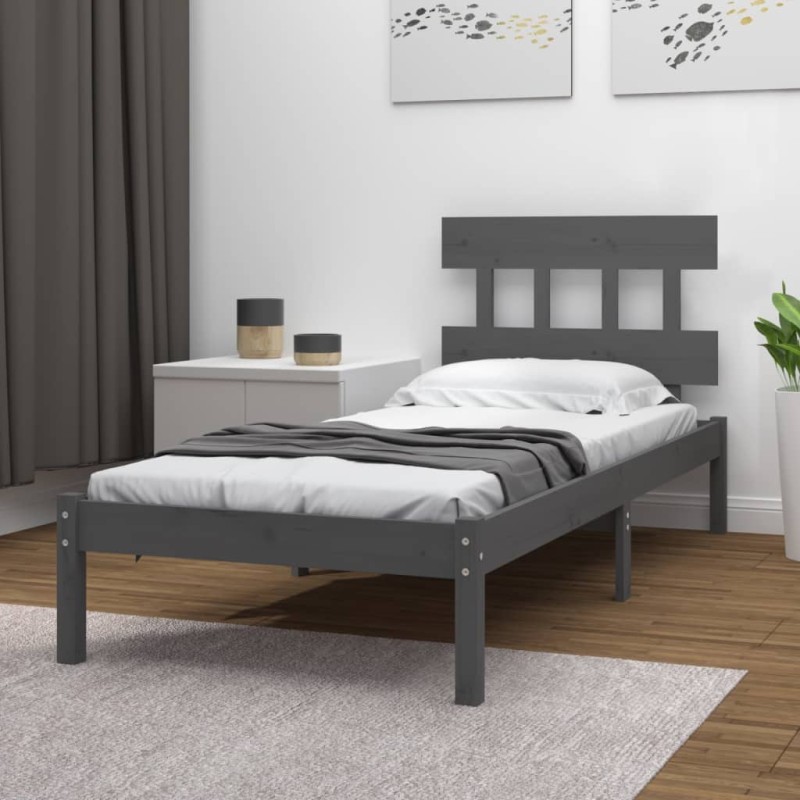 vidaXL Massivholzbett Grau 90x200 cm vidaXL Massivholzbett Grau 90x200 cm