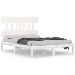 vidaXL Massivholzbett Weiß 135x190 cm
