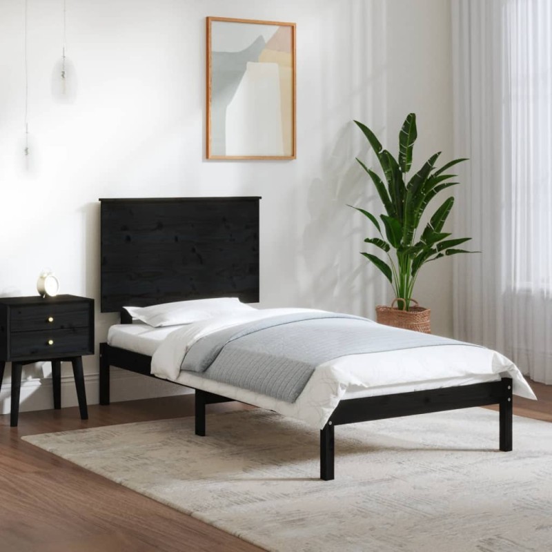 vidaXL Massivholzbett Schwarz 90x190 cm vidaXL Massivholzbett Schwarz 90x190 cm