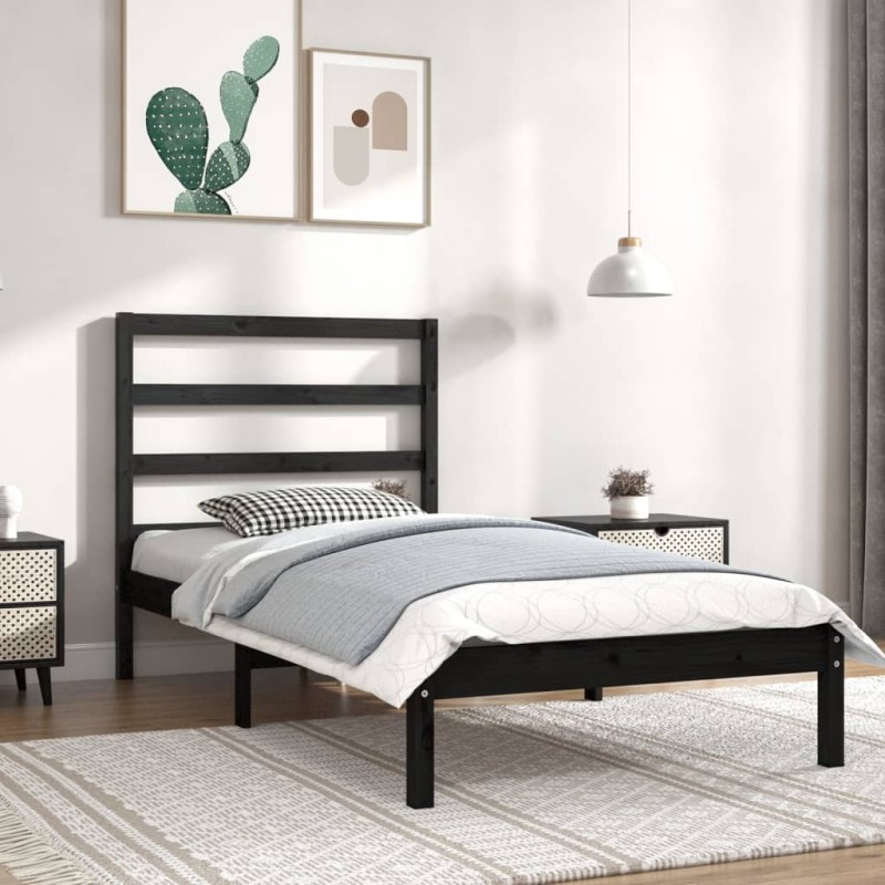 vidaXL Massivholzbett Schwarz 90x190 cm vidaXL Massivholzbett Schwarz 90x190 cm