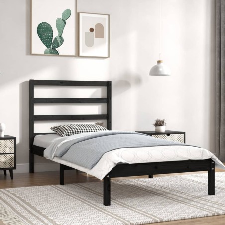 vidaXL Massivholzbett Schwarz 90x190 cm