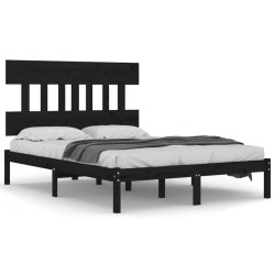 vidaXL Massivholzbett Schwarz 140x190 cm
