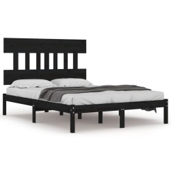 vidaXL Massivholzbett Schwarz 150x200 cm