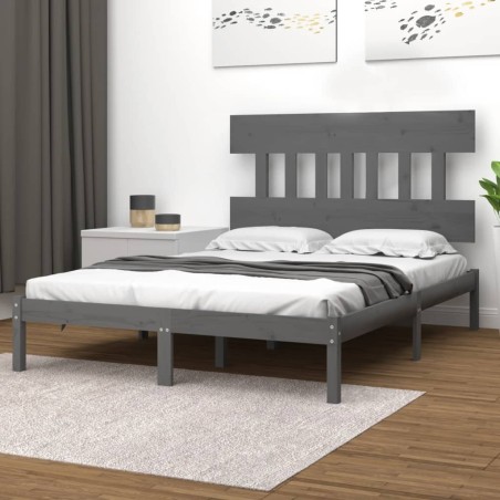 vidaXL Massivholzbett Grau 150x200 cm