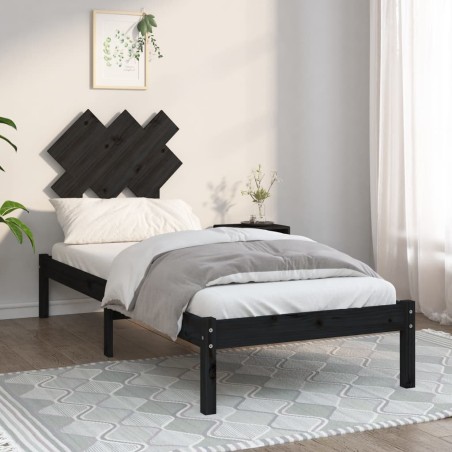 vidaXL Massivholzbett Schwarz 75x190 cm