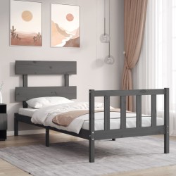 Massivholzbett mit Kopfteil Grau 100x200 cm