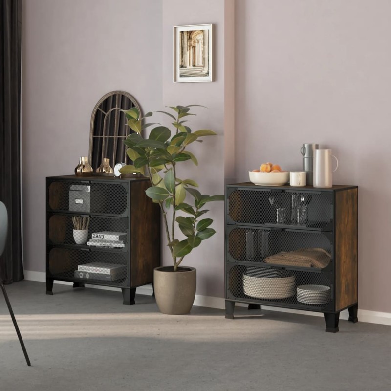 vidaXL Lagerschränke 2 Stk. Rustikal Braun 72x36x82 cm Metall und MDF vidaXL Lagerschränke 2 Stk. Rustikal Braun 72x36x82 cm Metall und MDF