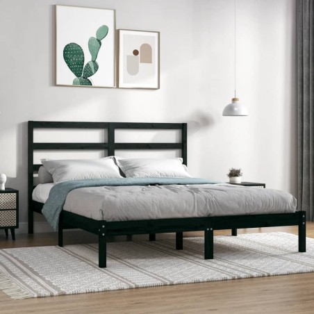 vidaXL Massivholzbett Schwarz 135x190 cm