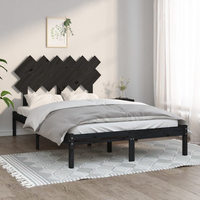 vidaXL Massivholzbett Schwarz 135x190 cm vidaXL Massivholzbett Schwarz 135x190 cm