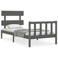Massivholzbett mit Kopfteil Grau 100x200 cm