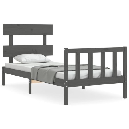 Massivholzbett mit Kopfteil Grau 100x200 cm
