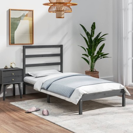vidaXL Massivholzbett Grau 90x190 cm