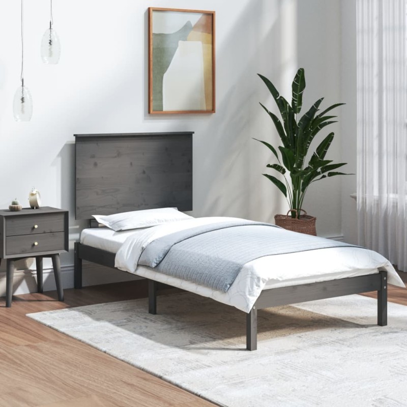 vidaXL Massivholzbett Grau Kiefer 90x200 cm vidaXL Massivholzbett Grau Kiefer 90x200 cm