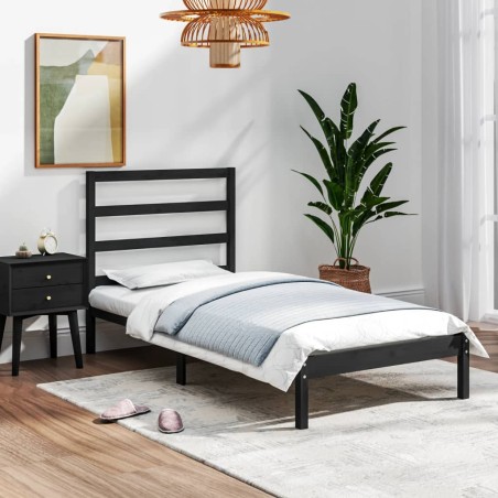 vidaXL Massivholzbett Schwarz 75x190 cm
