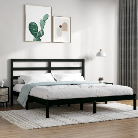 vidaXL Massivholzbett Schwarz Kiefer 200x200 cm