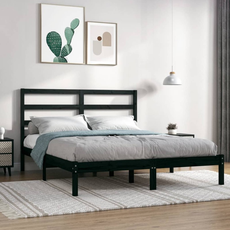 vidaXL Massivholzbett Schwarz Kiefer 140x190 cm vidaXL Massivholzbett Schwarz Kiefer 140x190 cm