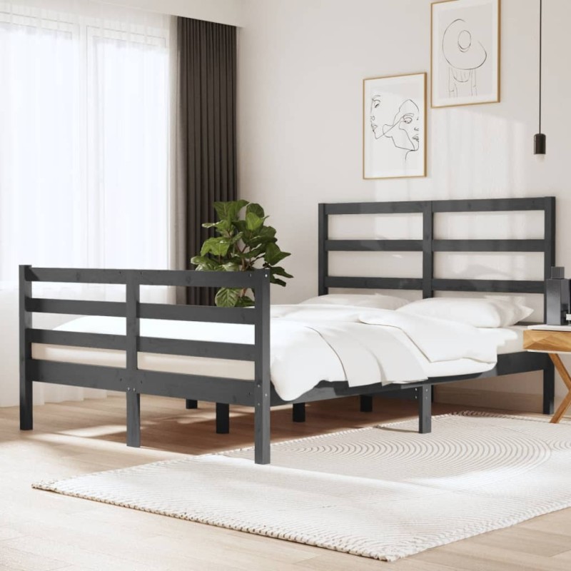 vidaXL Massivholzbett Grau Kiefer 135x190 cm vidaXL Massivholzbett Grau Kiefer 135x190 cm