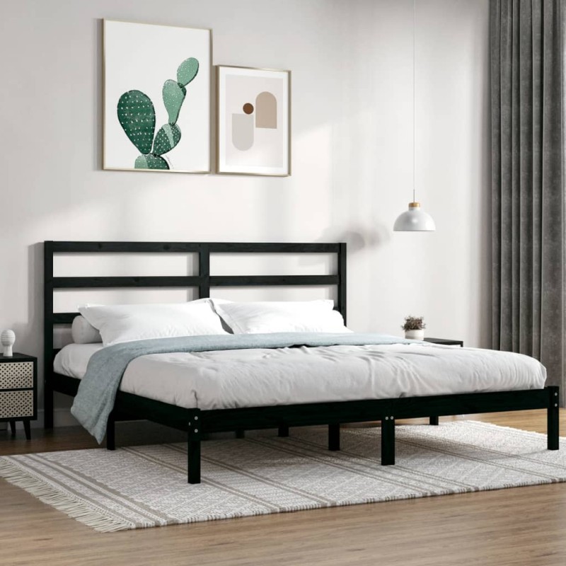 vidaXL Massivholzbett Schwarz 180x200 cm vidaXL Massivholzbett Schwarz 180x200 cm