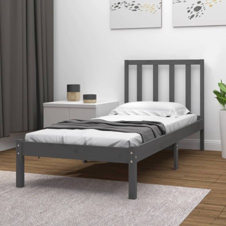 vidaXL Massivholzbett Grau Kiefer 100x200 cm