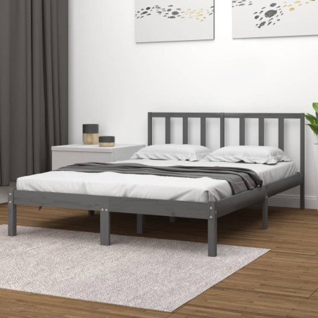 vidaXL Massivholzbett Grau Kiefer 150x200 cm