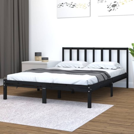 vidaXL Massivholzbett Schwarz Kiefer 160x200 cm