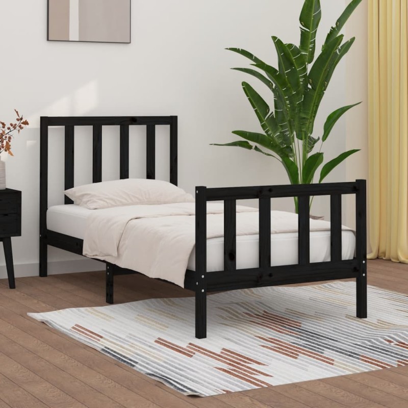 vidaXL Massivholzbett Schwarz 90x190 cm vidaXL Massivholzbett Schwarz 90x190 cm