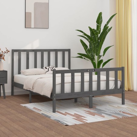 vidaXL Massivholzbett Grau 135x190 cm