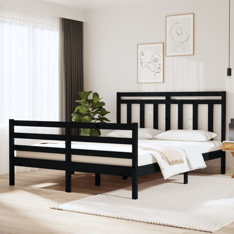 vidaXL Massivholzbett Schwarz 120x190 cm vidaXL Massivholzbett Schwarz 120x190 cm