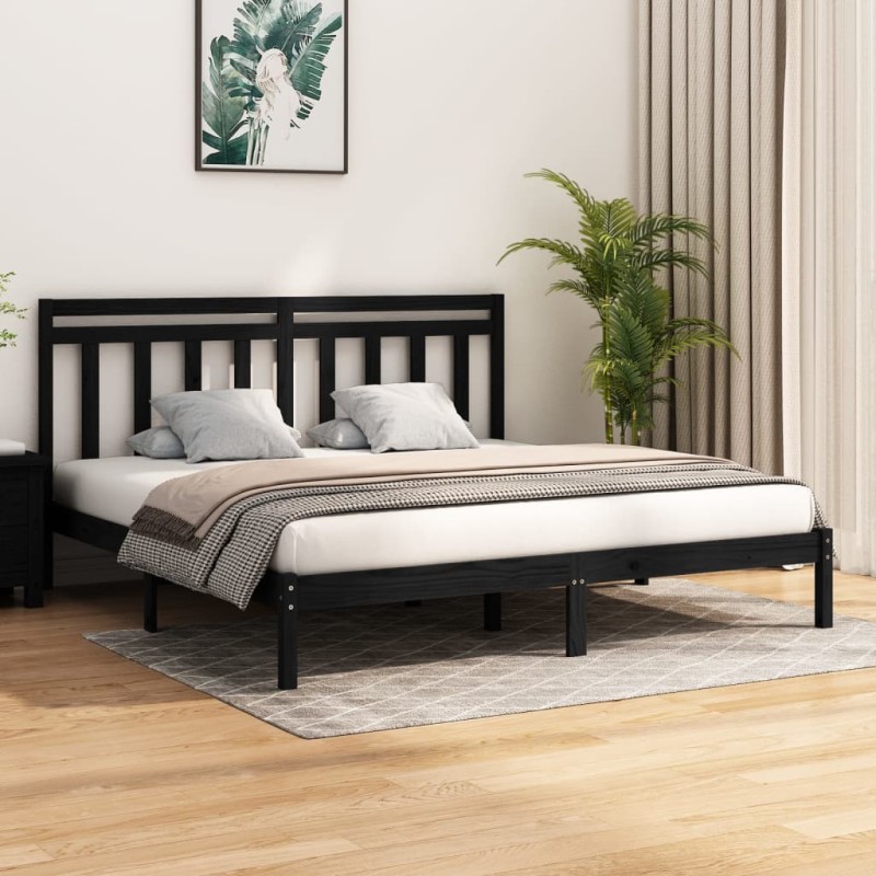 vidaXL Massivholzbett Schwarz 180x200 cm vidaXL Massivholzbett Schwarz 180x200 cm