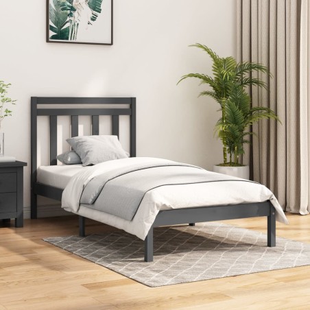 vidaXL Massivholzbett Grau 90x190 cm