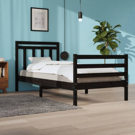 vidaXL Massivholzbett Schwarz 100x200 cm