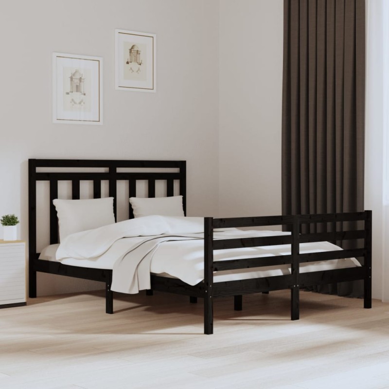 vidaXL Massivholzbett Schwarz 150x200 cm vidaXL Massivholzbett Schwarz 150x200 cm