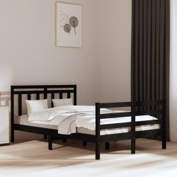 vidaXL Massivholzbett Schwarz 135x190 cm