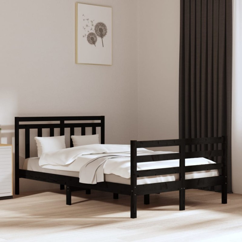 vidaXL Massivholzbett Schwarz 135x190 cm vidaXL Massivholzbett Schwarz 135x190 cm
